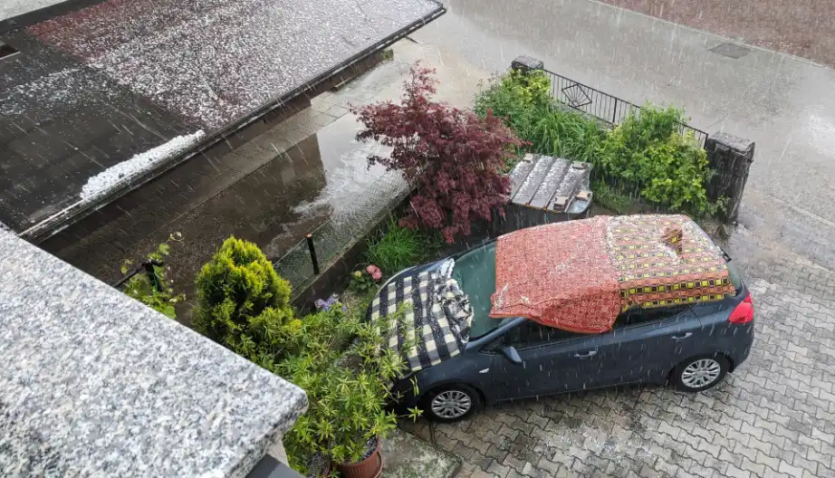 Midwest Hail Storm Hitting Roof Edges and Gutters